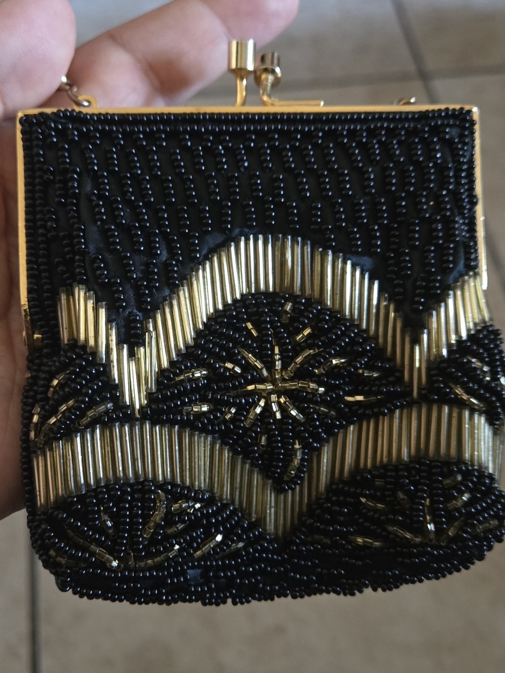 Vintage Black & Gold Beaded Evening Clutch